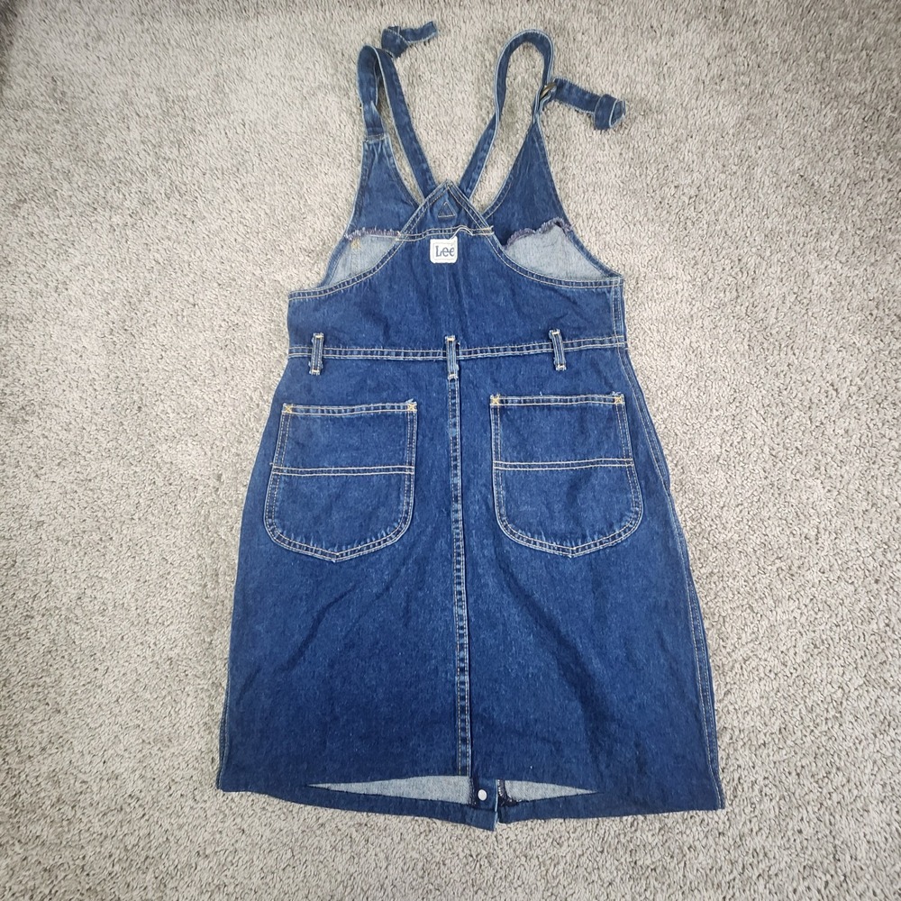VTG Lee Denim Overall Dress Sz Medium 7/8 Dark Wash Button Front Bib USA 70s 80s - Picture 5 of 13